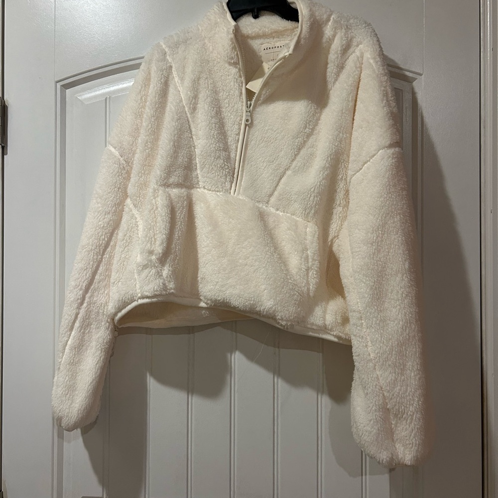 Aeropostale Off-White Sherpa Half- Zip-Up